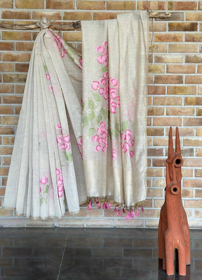 Khadi Cotton Rin163 Rae31 Sarees  Printed Cotton Linen Sarees