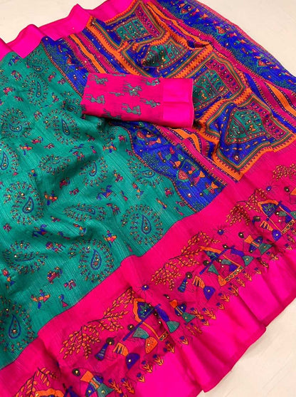 Khadi Sjd Kalamkari Print  Sarees