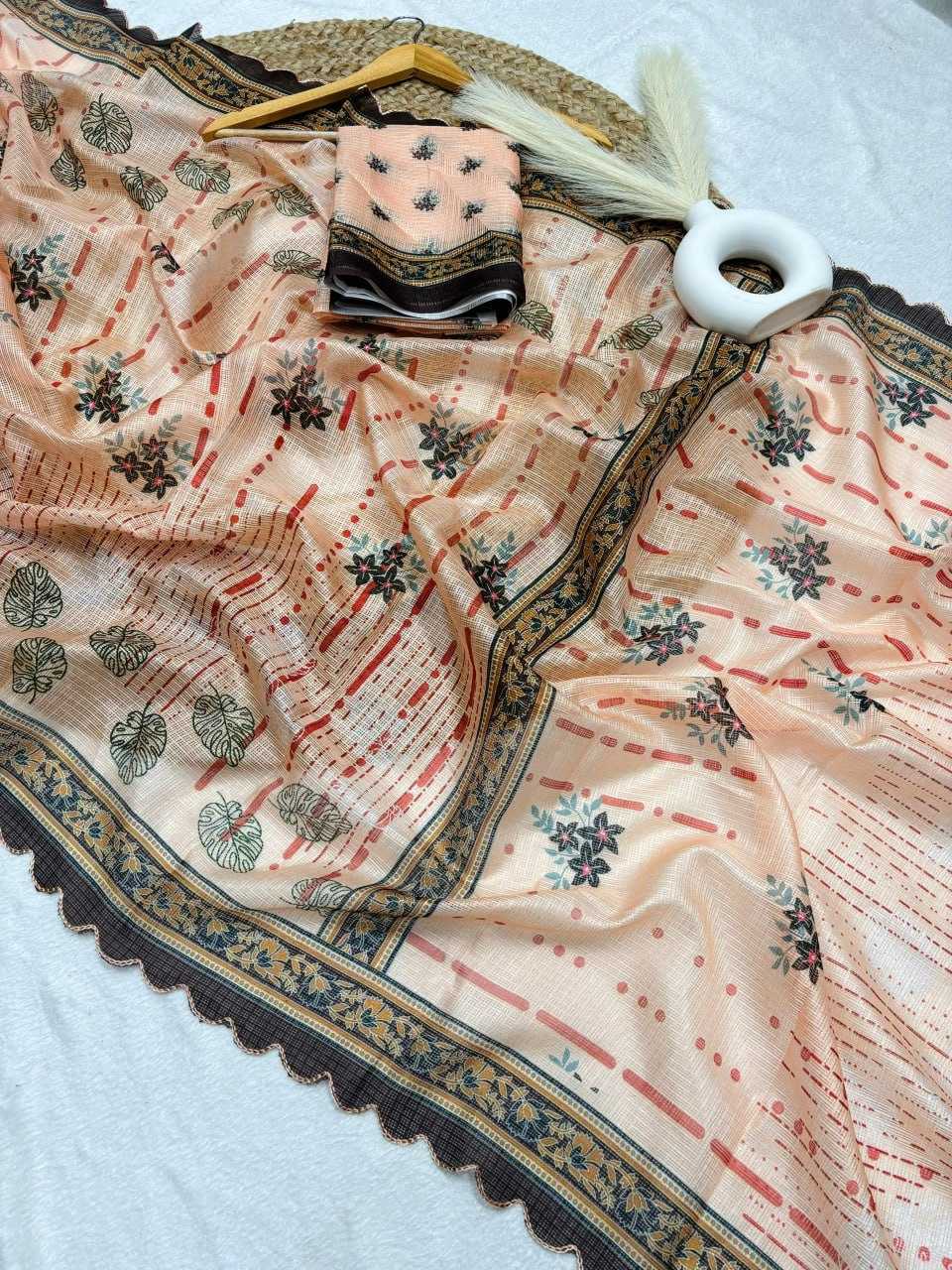 Kota Chex Rin191 Run57 Sarees  Printed Ladies Kota Doria Cutwork Sarees