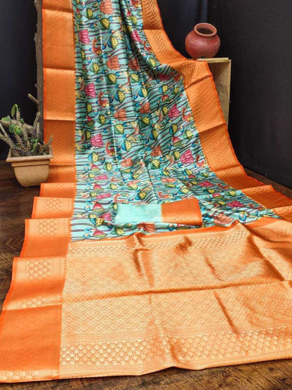 Lichi Silk Kesh183 Flying Fish Silk Sarees  Soft Silk Printed Silk Pure Silk Zari Border Silk Sarees