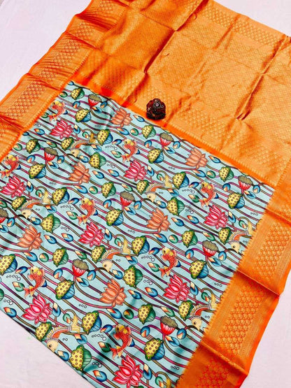 Lichi Silk Kesh183 Flying Fish Silk Sarees  Soft Silk Printed Silk Pure Silk Zari Border Silk Sarees