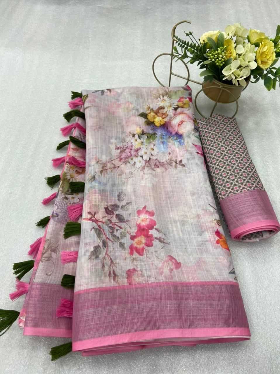 Linen Era 02 Sarees  Cotton Linen Ladies Printed Sarees E