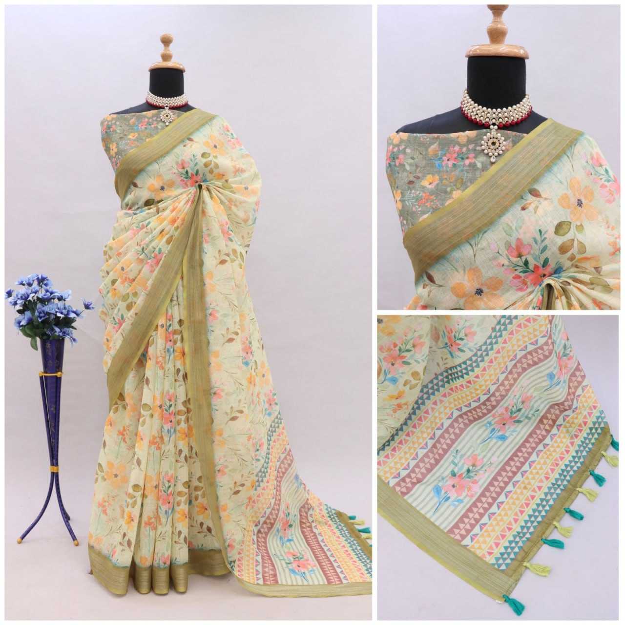 Linen Era 06 Sarees  Printed Ladies Cotton Linen Sarees