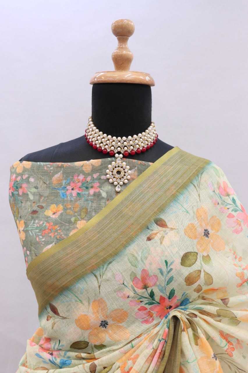 Linen Era 06 Sarees  Printed Ladies Cotton Linen Sarees