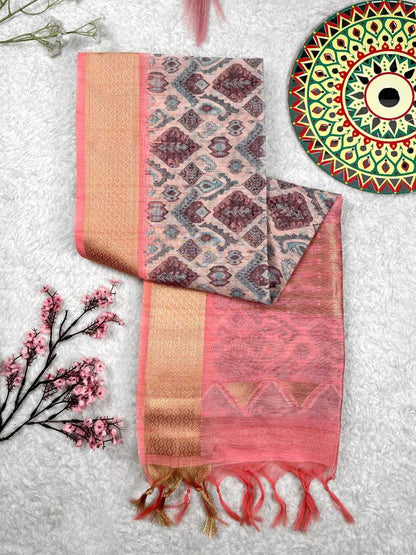 Linen Kesh165 Rbn22 Sarees  Floral Cotton Linen Zari Border Sarees