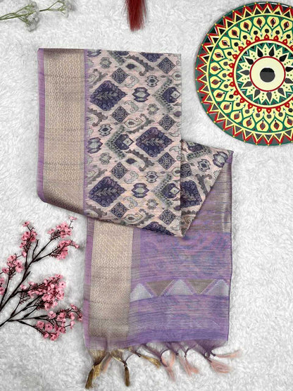 Linen Kesh165 Rbn22 Sarees  Floral Cotton Linen Zari Border Sarees