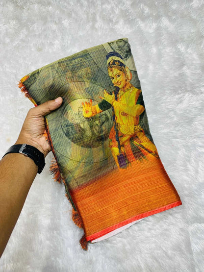 Linen Kesh203 Mtw03 Sarees  Printed Ladies Indian Sarees