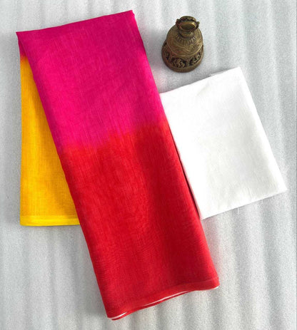 Linen Kesh223 440 Sarees  Ladies Half And Half Plain Solid Linen Sarees