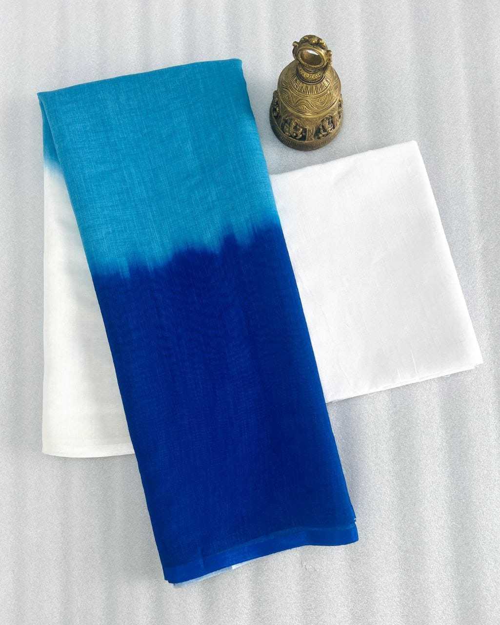 Linen Kesh223 440 Sarees  Ladies Half And Half Plain Solid Linen Sarees