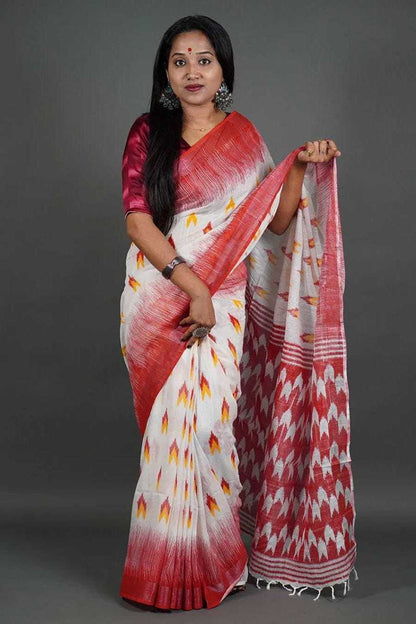 Linen Kesh223 453 Sarees  Printed Ladies Zari Border Lightweight Sarees