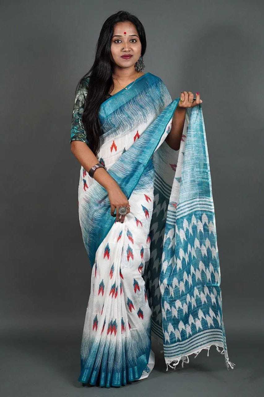 Linen Kesh223 453 Sarees  Printed Ladies Zari Border Lightweight Sarees