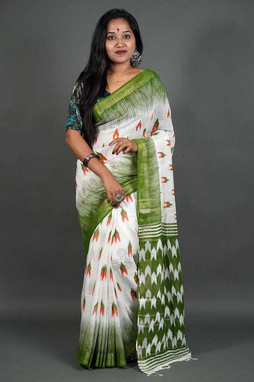 Linen Kesh223 453 Sarees  Printed Ladies Zari Border Lightweight Sarees