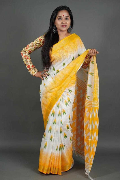 Linen Kesh223 453 Sarees  Printed Ladies Zari Border Lightweight Sarees