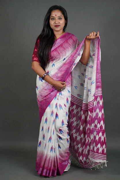 Linen Kesh223 453 Sarees  Printed Ladies Zari Border Lightweight Sarees