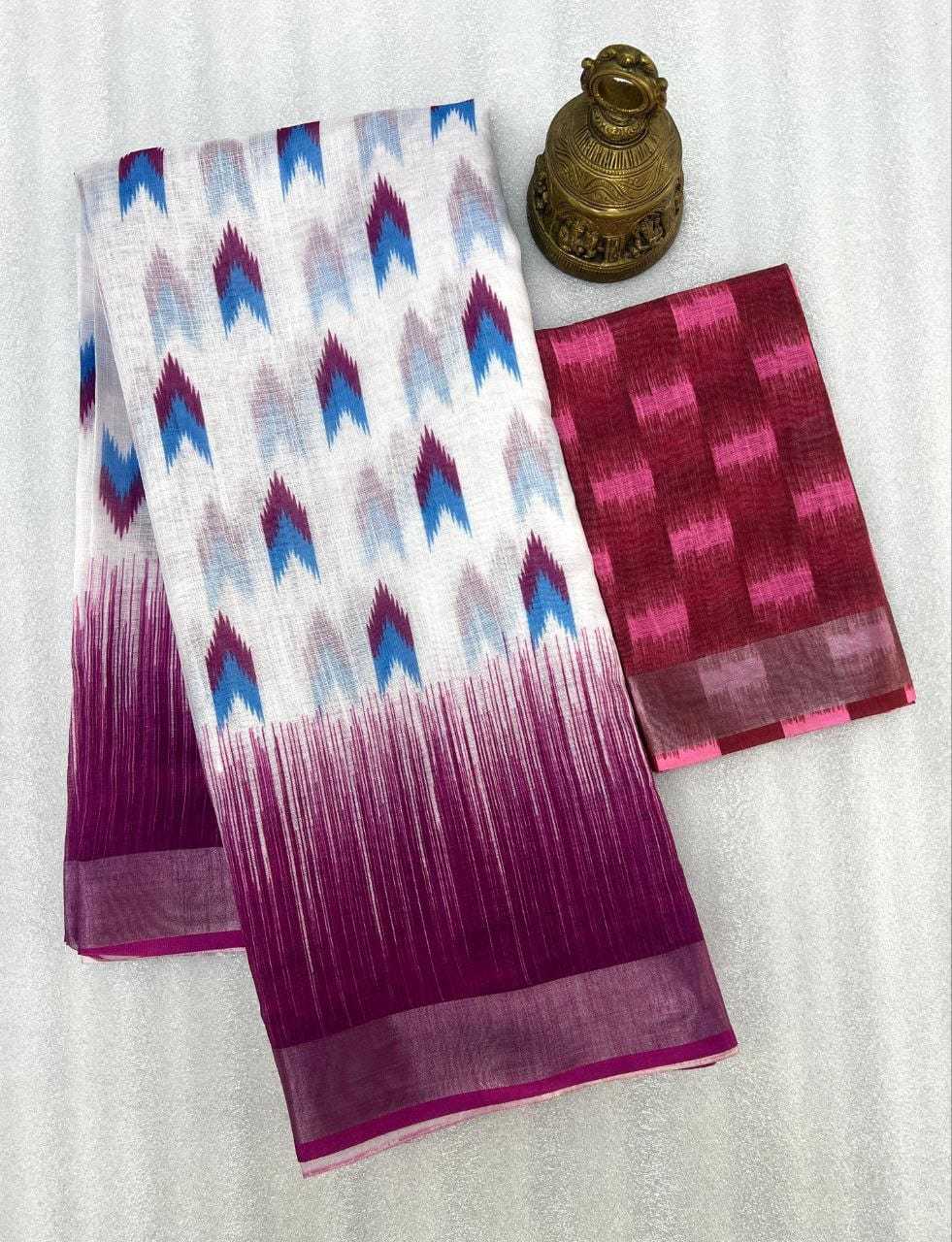 Linen Kesh223 453 Sarees  Printed Ladies Zari Border Lightweight Sarees