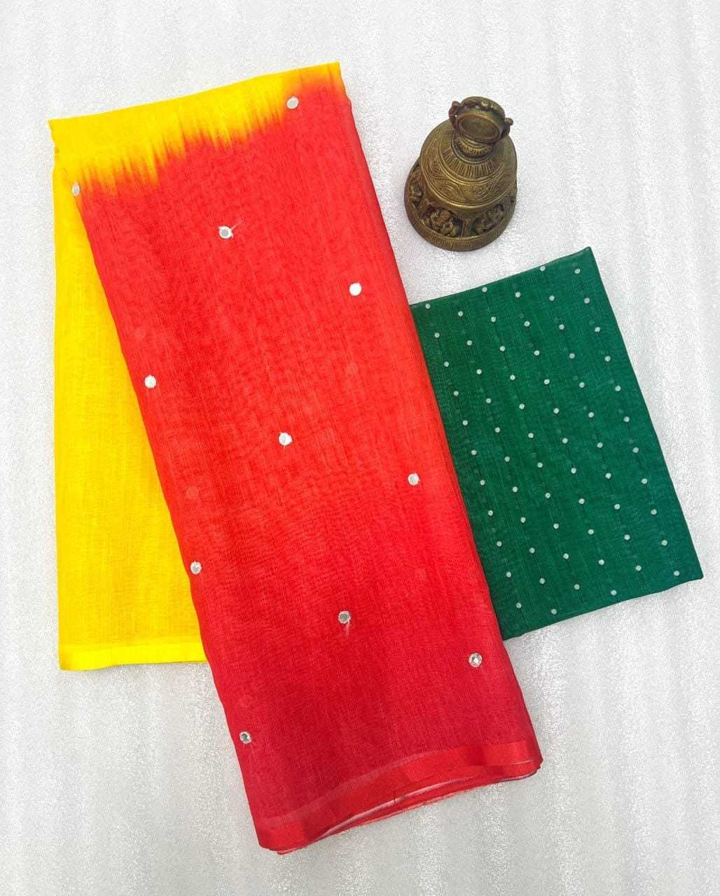 Linen Kesh223 461 Sarees  Ladies Half And Half Linen Lightweight Sarees