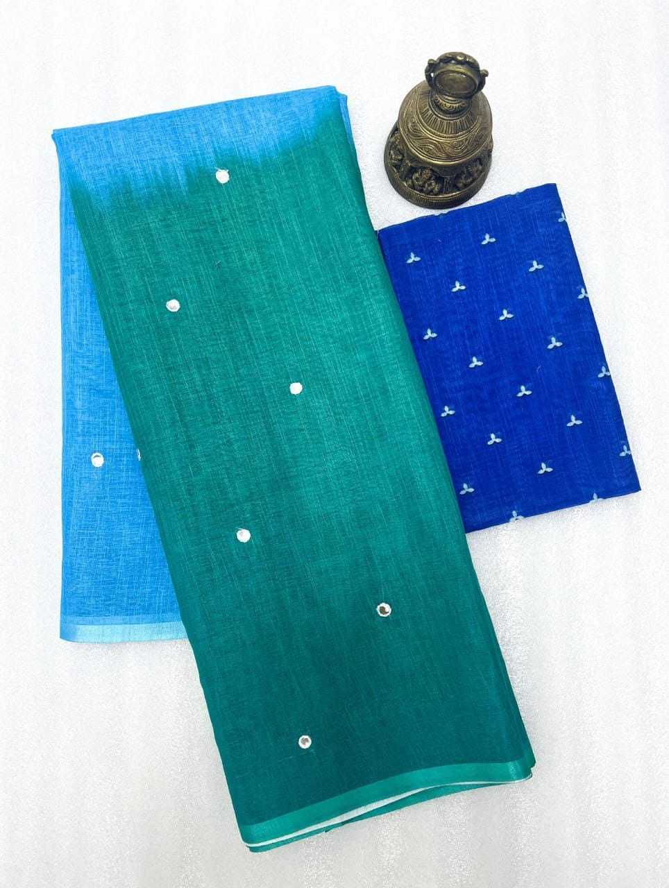 Linen Kesh223 461 Sarees  Ladies Half And Half Linen Lightweight Sarees