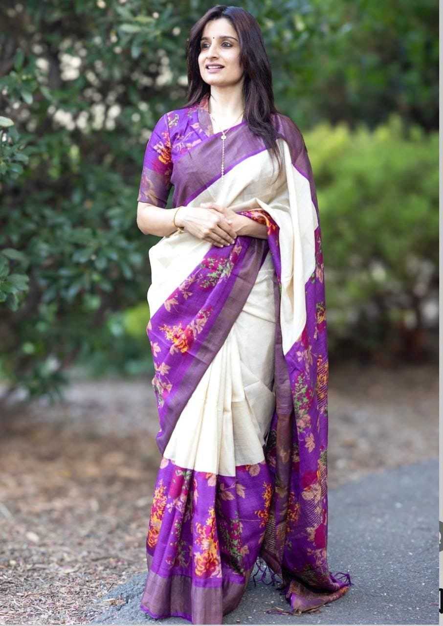 Linen Kesh223 477 Sarees  Printed Zari Border Linen Sarees