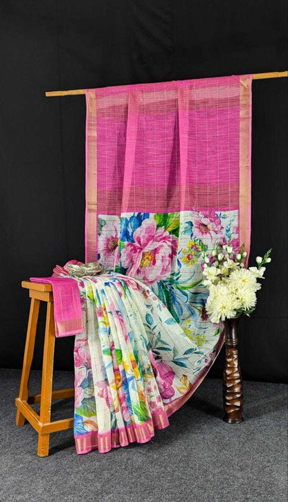 Linen Kesh223 490 Sarees  Printed Zari Border Linen Office Wear  Sarees