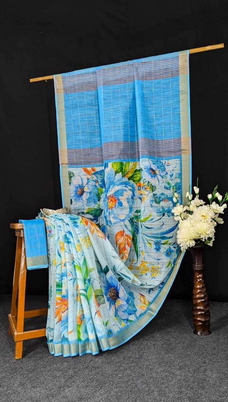 Linen Kesh223 490 Sarees  Printed Zari Border Linen Office Wear  Sarees