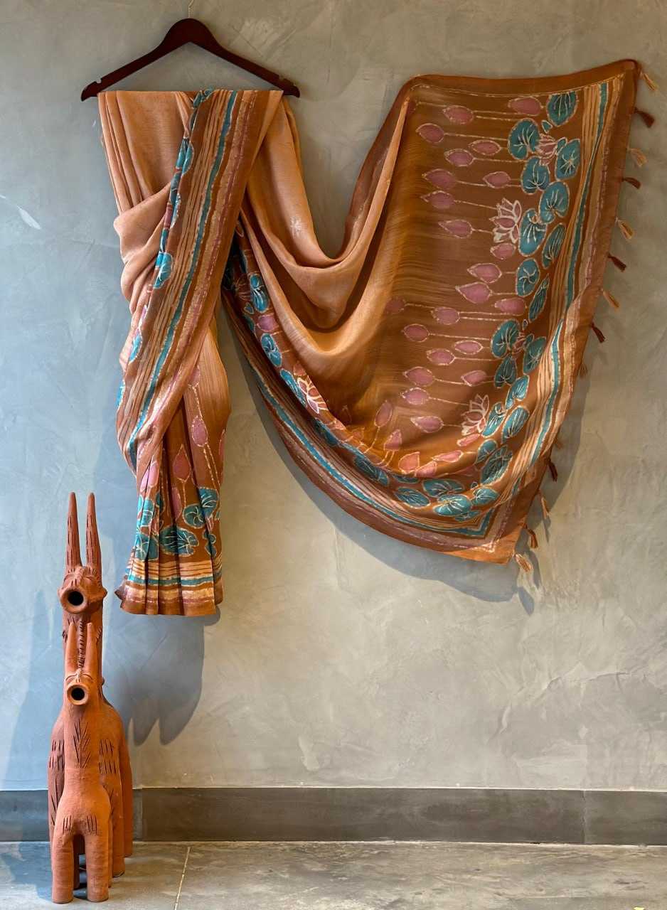 Linen Mud Line Sarees  Printed Cotton Linen Indian Sarees