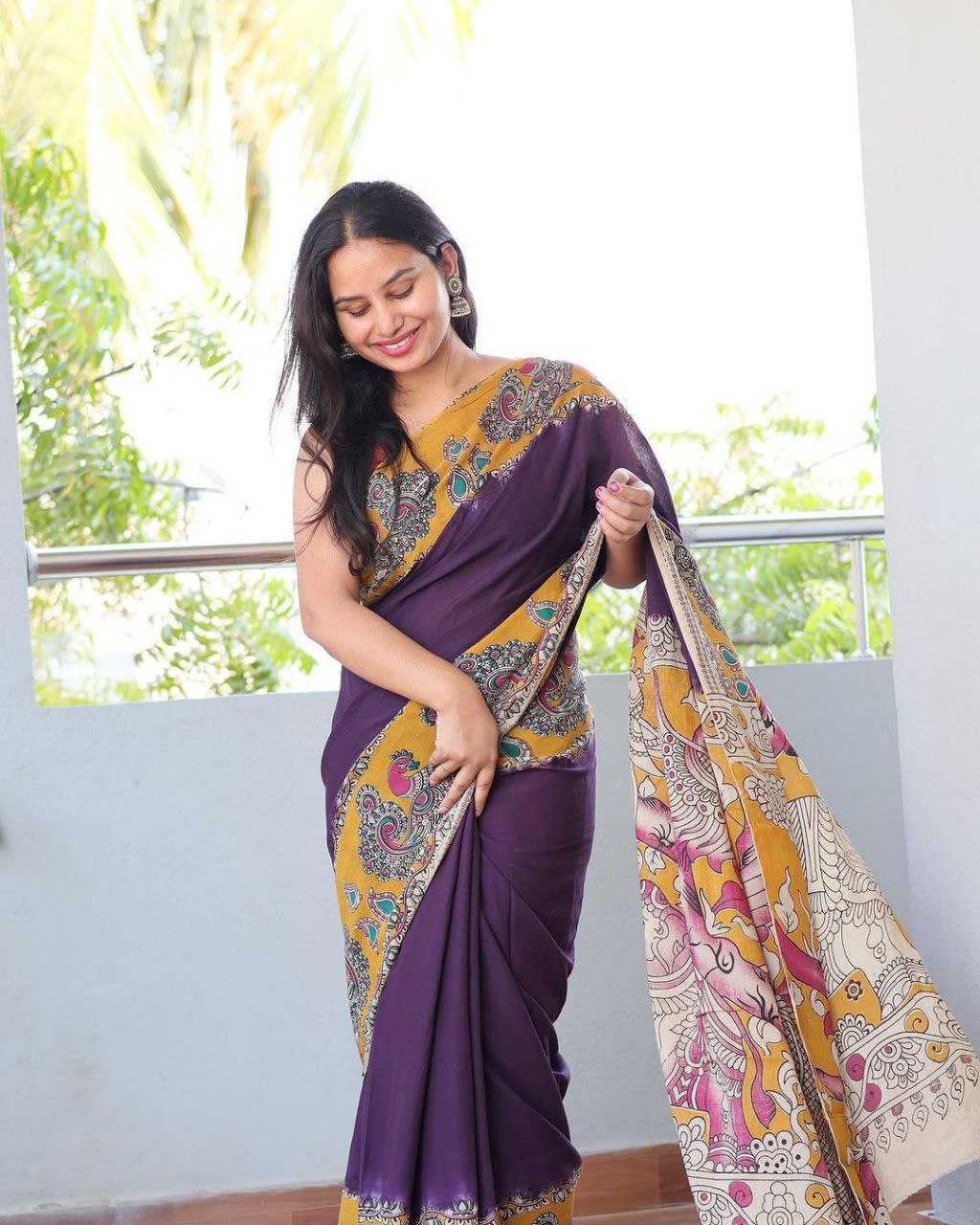 Linen Myf Kalamkari Saree  Fancy ,Designer ,Laides Saree