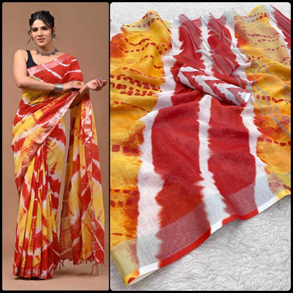 Linen Myf Linen Sarees  Printed Ladies Zari Border Sarees