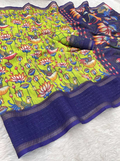 Linen Myf Triple Sarees  Printed Ladies Indian Sarees