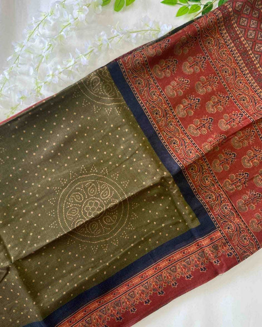 Linen Rin163 Rae20 Sarees  Ladies Ajrakh Bandhani Bandhej Sarees