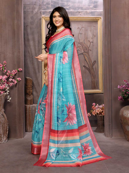 Linen Rin168 Rkc41 Sarees  Printed Cotton Linen Ladies Sarees