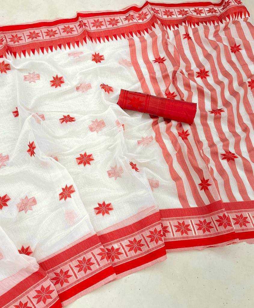 Linen Rin179 612 Sarees  Printed White Linen Sarees