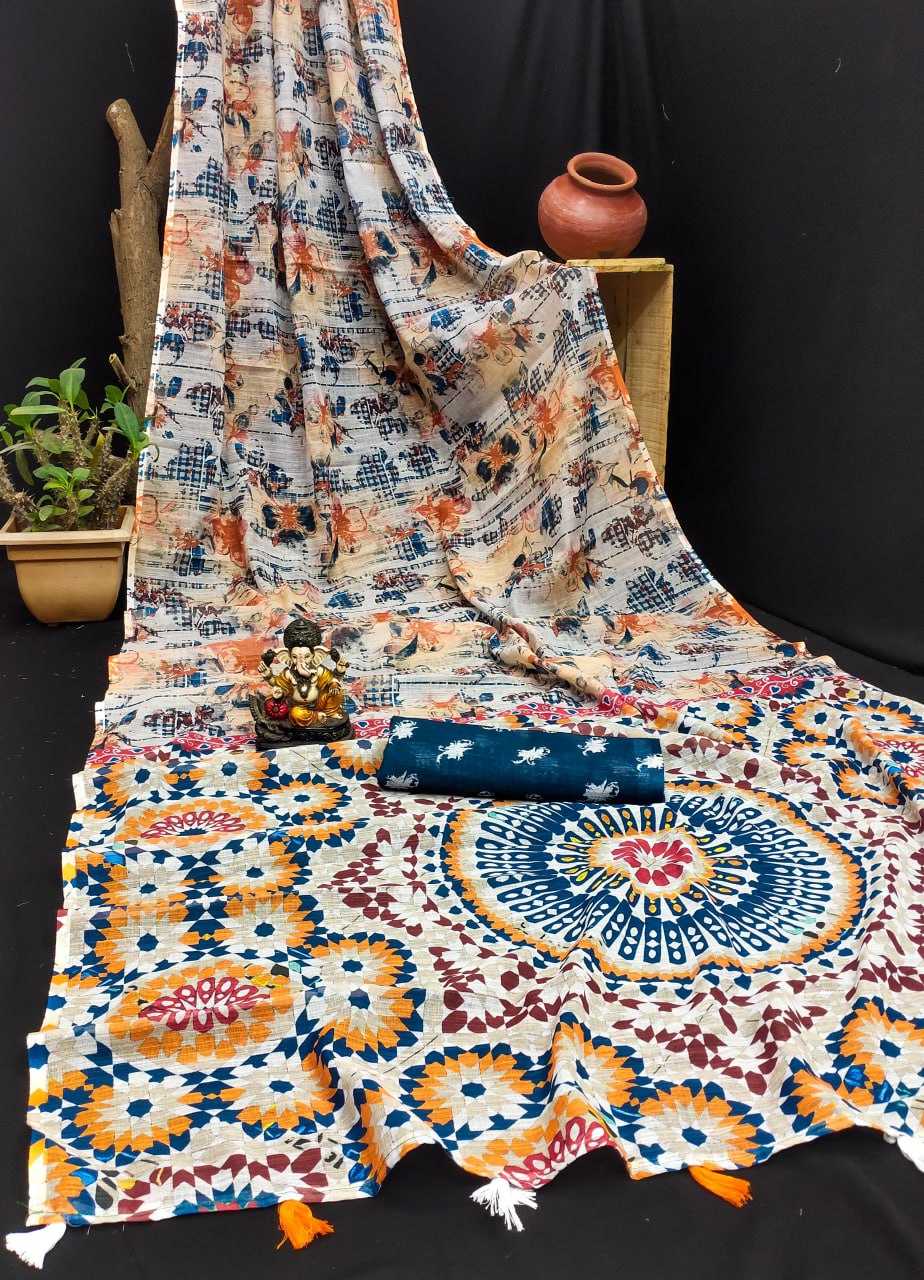 Linen Rin183 Sarvopari Sarees  Printed Ladies Ikkat Sarees