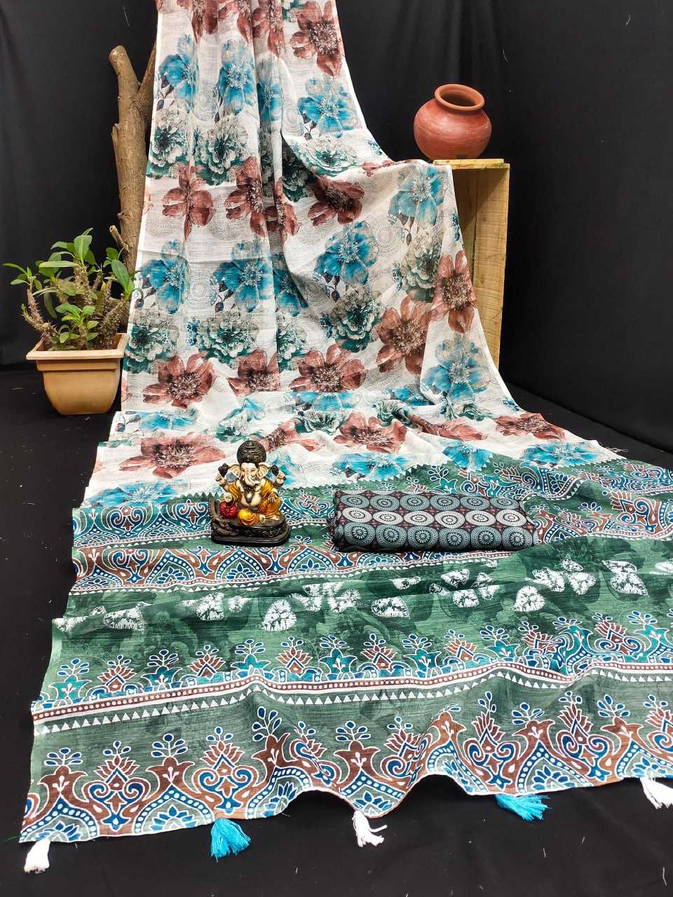 Linen Rin183 Sarvopari Sarees  Printed Ladies Ikkat Sarees