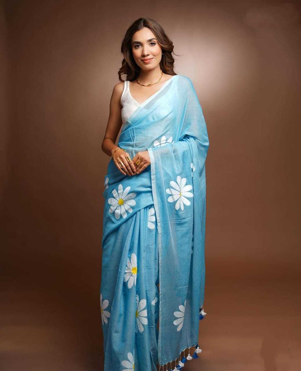 Linen Vad 19 Sarees  Fancy Printed Cotton Linen Sarees E