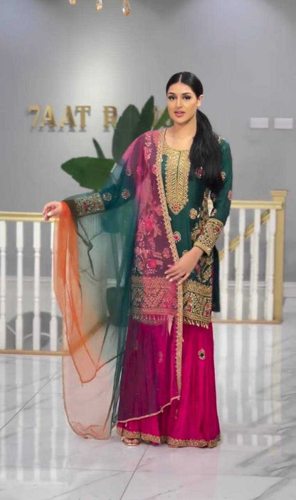 Malai Silk Kesh145 3021 Suits & Dresses  Embroidery Ladies Sharara Salwar Ladies Silk Party Wear Suits