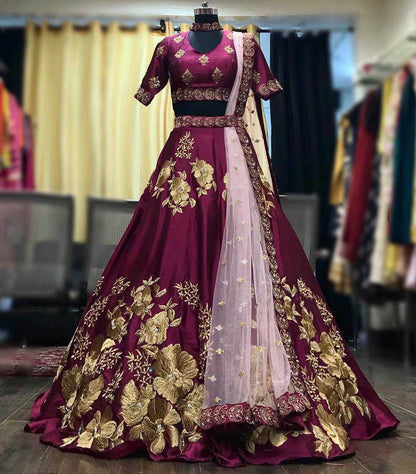 Malay Satin Silk Kesh143 413 Lehengas  Fancy Silk Traditional Lehengas