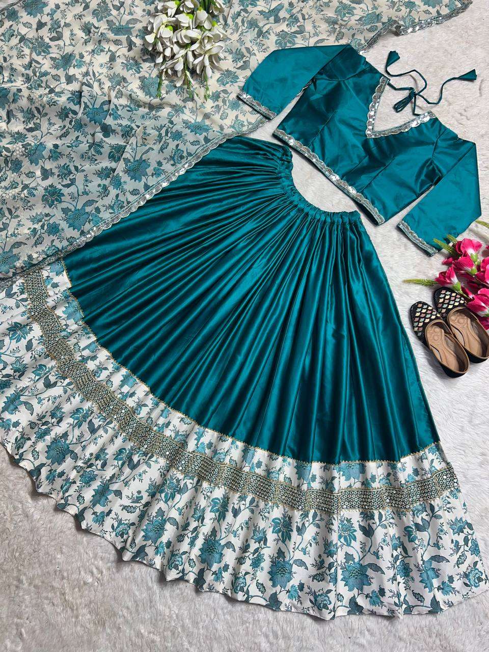 Malay Satin Silk Kesh143 435 Lehengas  Traditional Silk Printed Lehengas