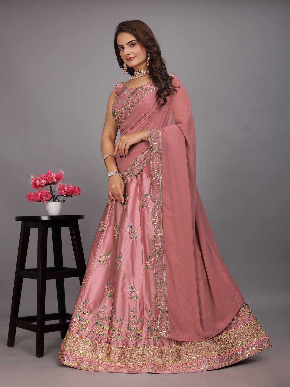 Malay Satin Silk Kesh164 L49 Lehengas  Silk Wedding Embroidered Lehengas