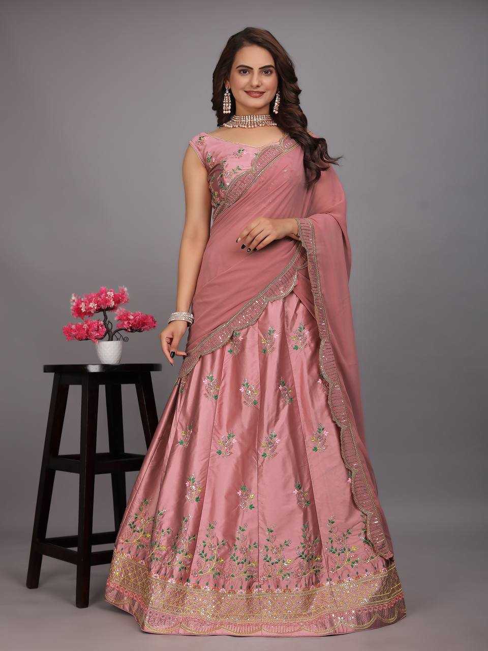 Malay Satin Silk Kesh164 L49 Lehengas  Silk Wedding Embroidered Lehengas