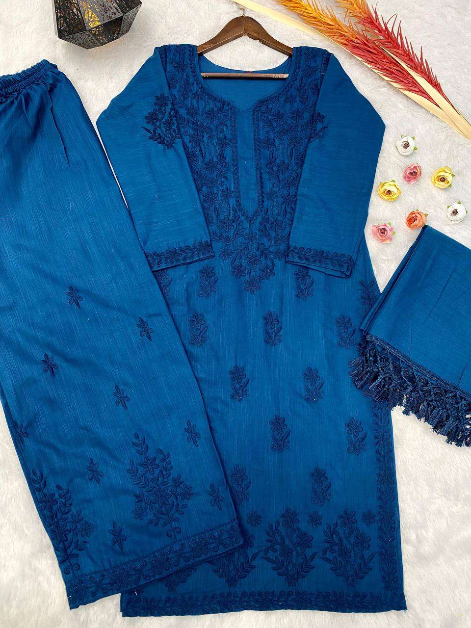 Maslin Rin110 125 Suits & Dresses  Ladies Embroidery Palazzo Ladies Silk Suits