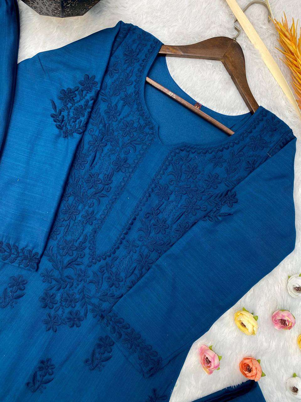 Maslin Rin110 125 Suits & Dresses  Ladies Embroidery Palazzo Ladies Silk Suits