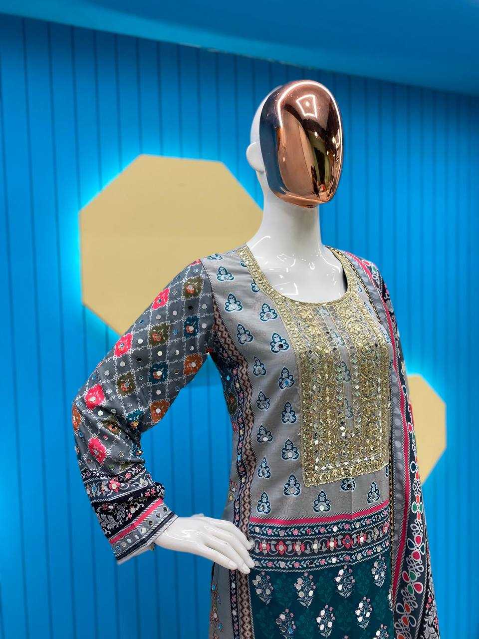 Maslin Rin141 1834 Suits & Dresses  Printed Embroidery Ladies Silk Zari Work Suits