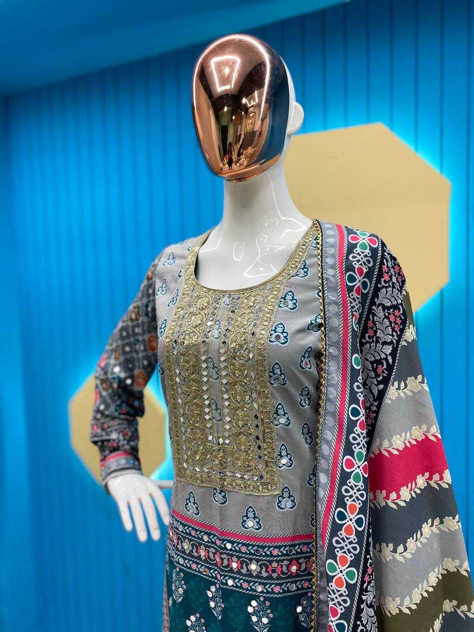 Maslin Rin141 1834 Suits & Dresses  Printed Embroidery Ladies Silk Zari Work Suits