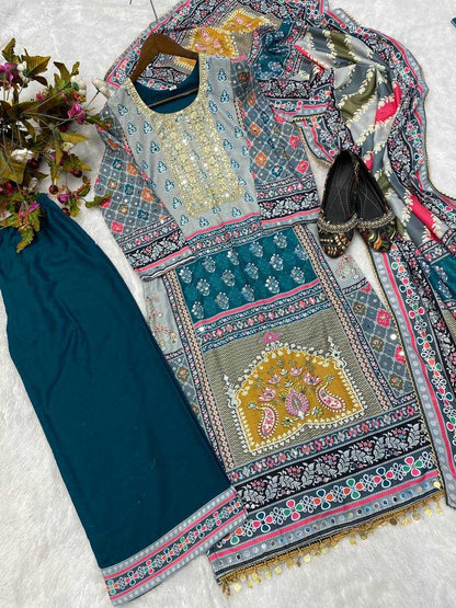 Maslin Rin141 1834 Suits & Dresses  Printed Embroidery Ladies Silk Zari Work Suits