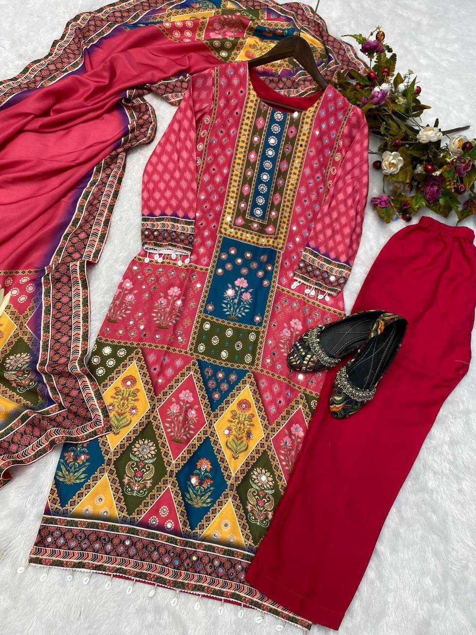 Maslin Rin141 1845 Suits & Dresses  Ladies Printed Embroidery Ladies Silk Suits