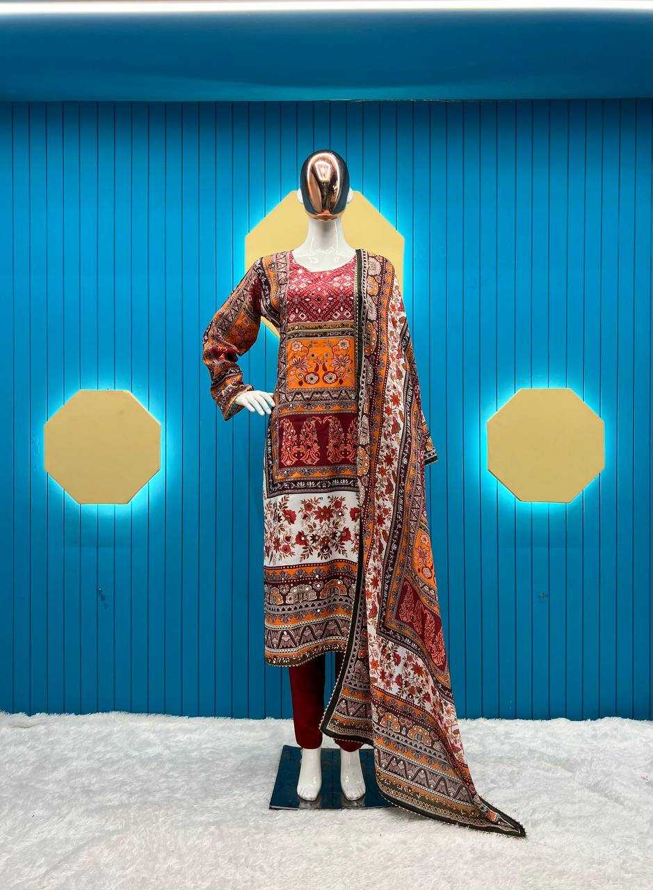 Maslin Rin141 1864 Suits & Dresses  Ladies Ladies Silk Zari Work Printed Suits