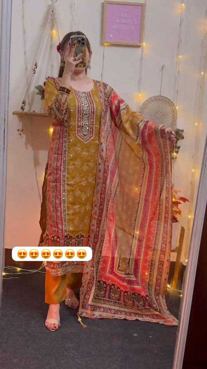 Maslin Rin141 1866 Suits & Dresses  Ladies Pakistani Printed Ladies Silk Zari Work Suits