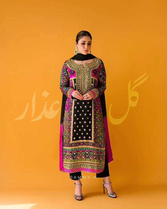 Muslin Cotton Kesh149 1219B Suits & Dresses  Pakistani Printed Embroidery Palazzo Zari Work Suits