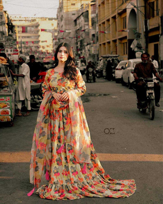 Muslin Cotton Kesh149 1229 Gowns  Printed Fancy Anarkali Long Gowns