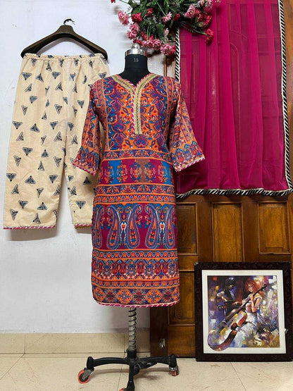 Muslin Cotton Kesh149 1254 Suits & Dresses  Printed Cotton Palazzo Zari Work Suits